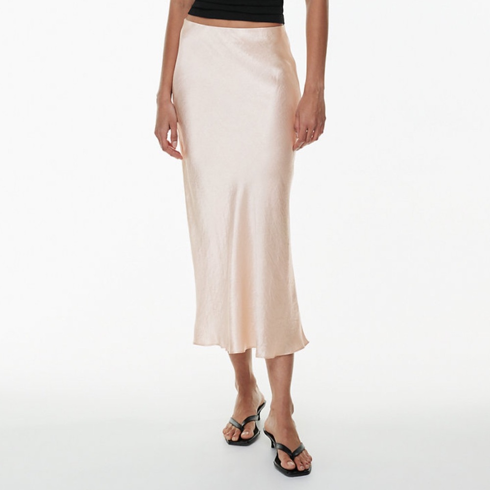 Aritzia Pink Satin Midi Skirt